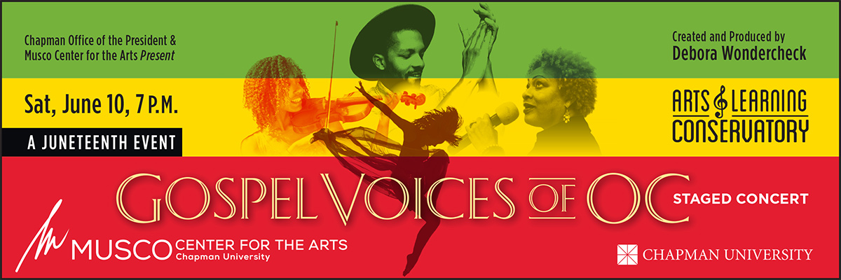 Gospel Voices of OC promotional graphics in red green and yellow